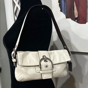 Coach White and Brown Leather Shoulder Bag